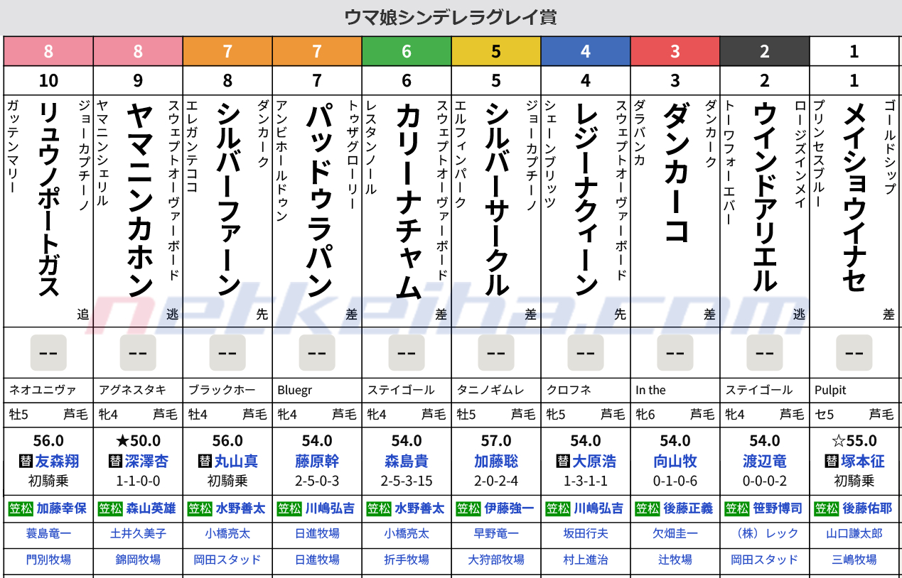 ウマ娘シンデレラグレイ賞（2022年4月29日 笠松 ダ1400m）枠順