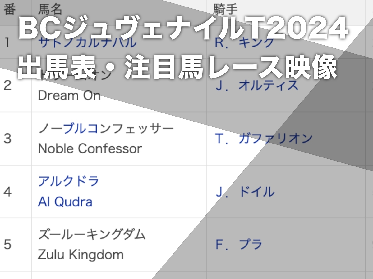 【BCジュヴェナイルターフ2024枠順＆注目馬】サトノカルナバル1番・ニューセンチュリー11番・アオモリシティ12番など最新情報【11月2日(土)9時25分】