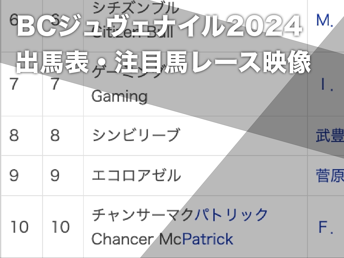 【BCジュヴェナイル2024枠順＆注目馬】武豊シンビリーブ8番・菅原明良エコロアゼル9番 注目馬のレース映像など最新情報【11月2日(土)8時45分】