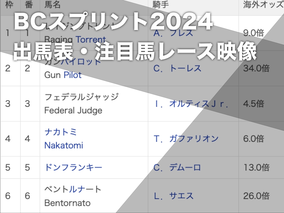 【BCスプリント2024枠順＆注目馬】全11頭 ドンフランキー5番・メタマックス7番・リメイク9番など最新情報【11月3日(日)8時05分】