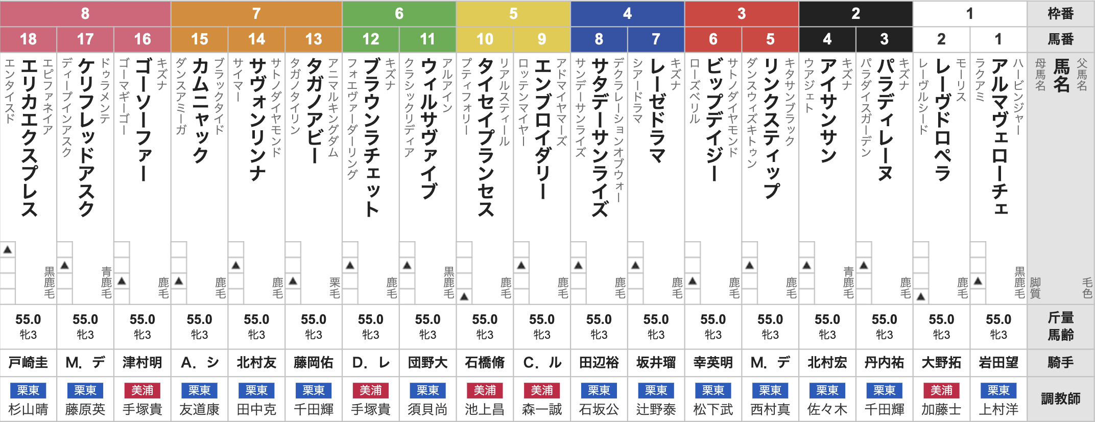 【オークス2025枠順発表】全18頭 2歳女王アルマヴェローチェ1枠1番・桜花賞馬エンブロイダリー5枠9番など最新情報【5月25日(日)15時40分】