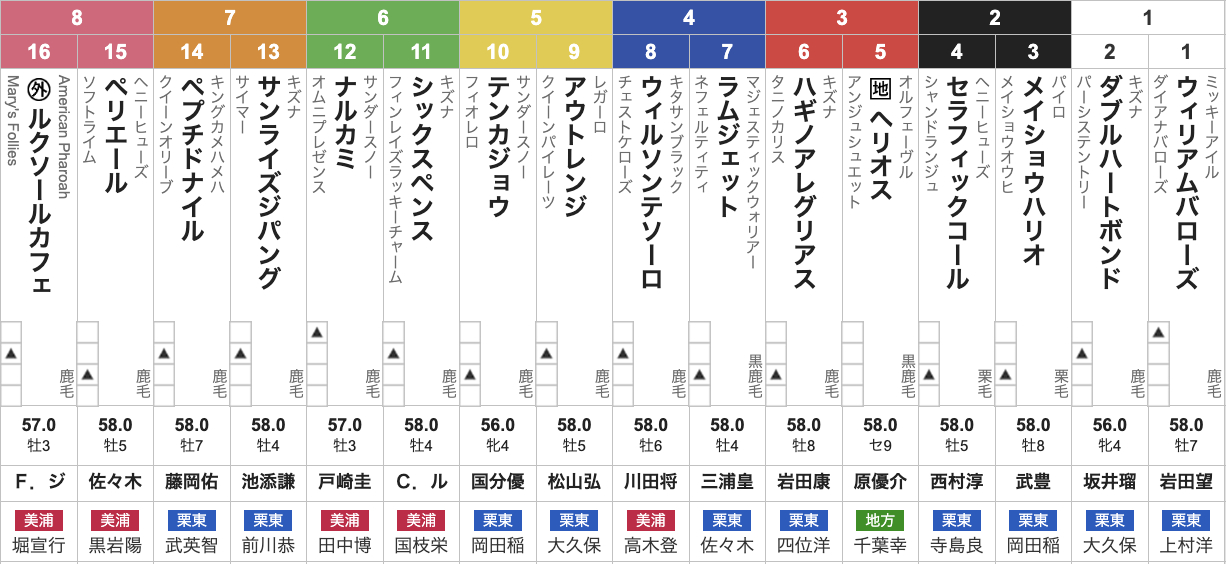 チャンピオンズカップ(12月7日(土)15時40分発走・3歳上・G1・中京競馬場・ダート1800m・16頭)枠順